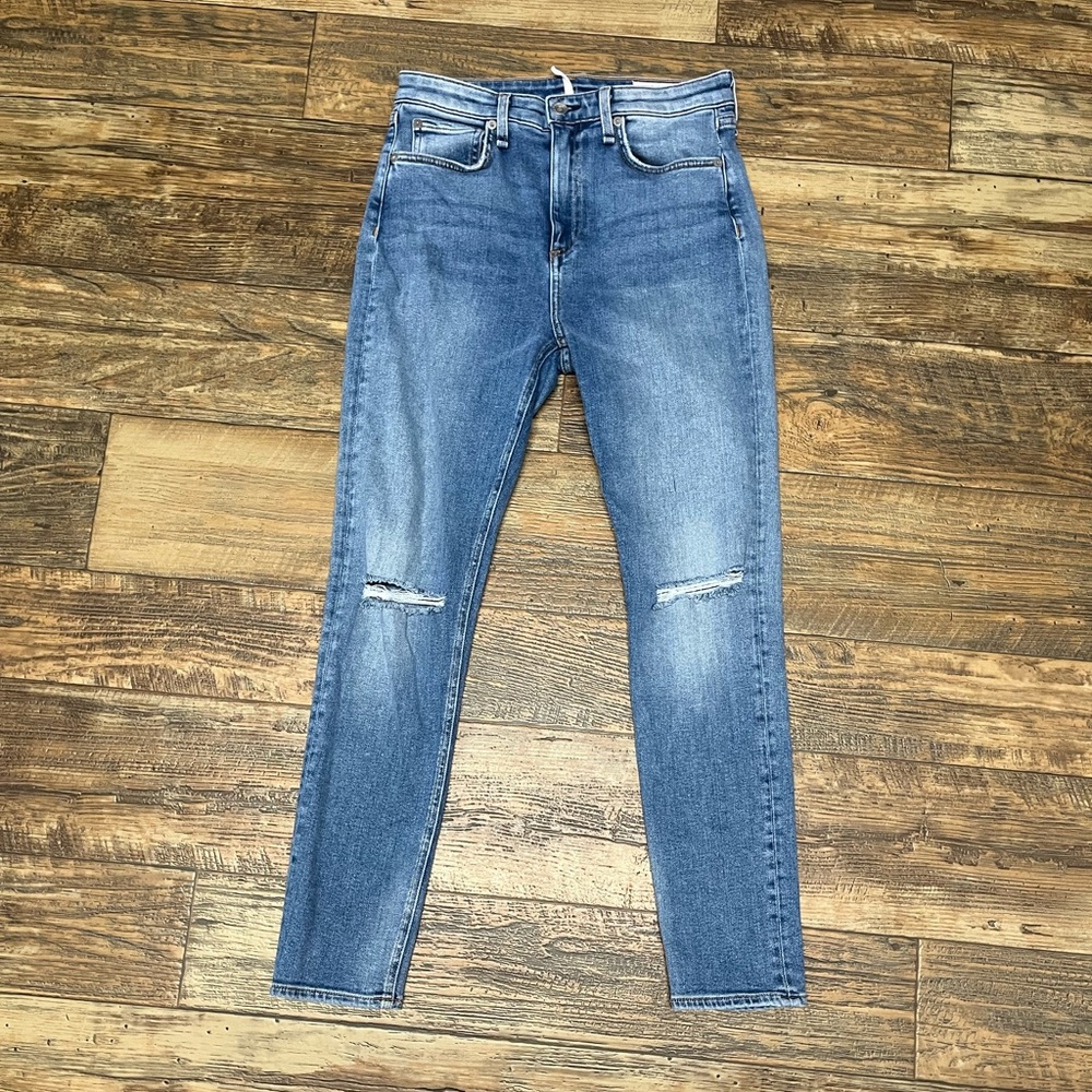 Rag & Bone Blue Skinny Jeans with Distressed Details
